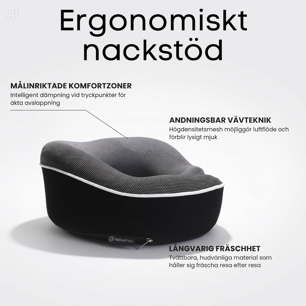 Relivowear CloudRest™ Ergonomisk resekudde med 360° nackstöd för flyg, tåg och bilresor.