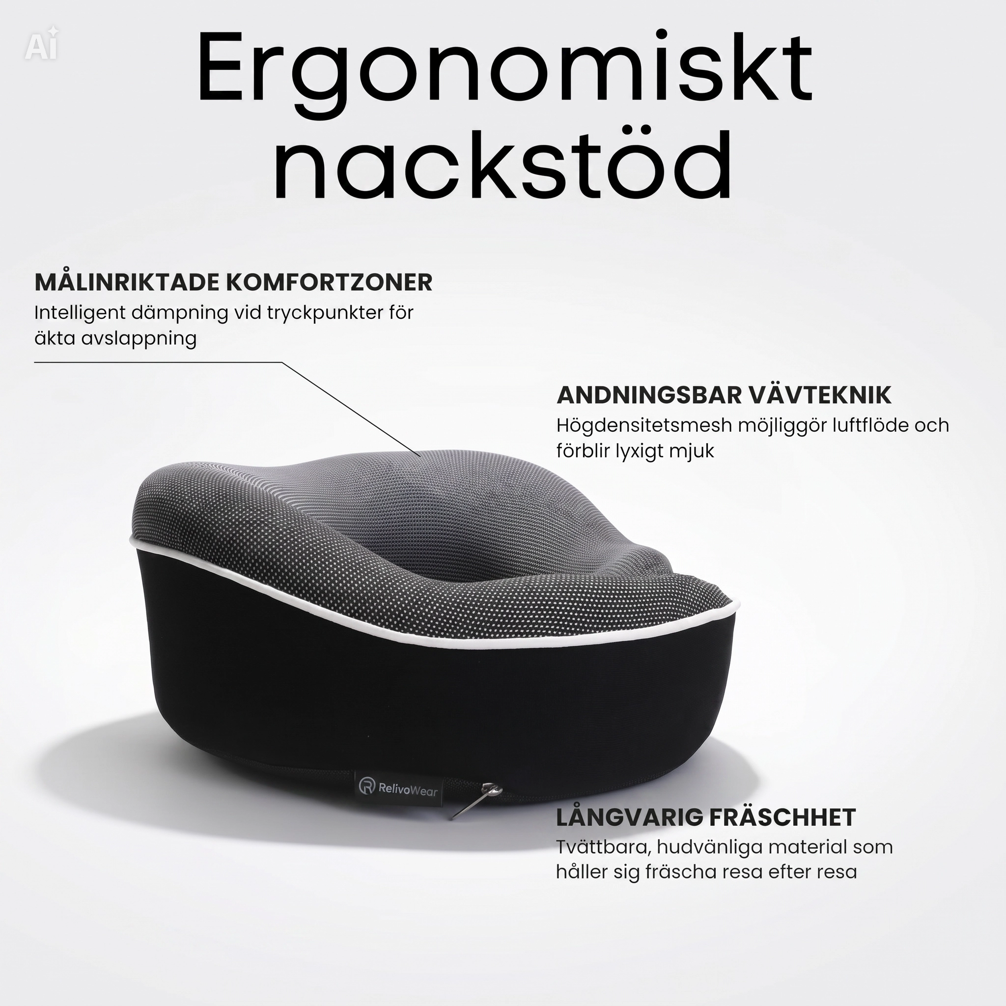 Relivowear CloudRest™ Ergonomisk resekudde med 360° nackstöd för flyg, tåg och bilresor.