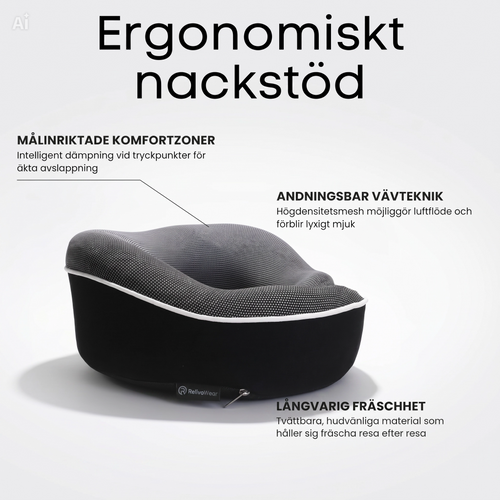 Relivowear CloudRest™ Ergonomisk resekudde med 360° nackstöd för flyg, tåg och bilresor.